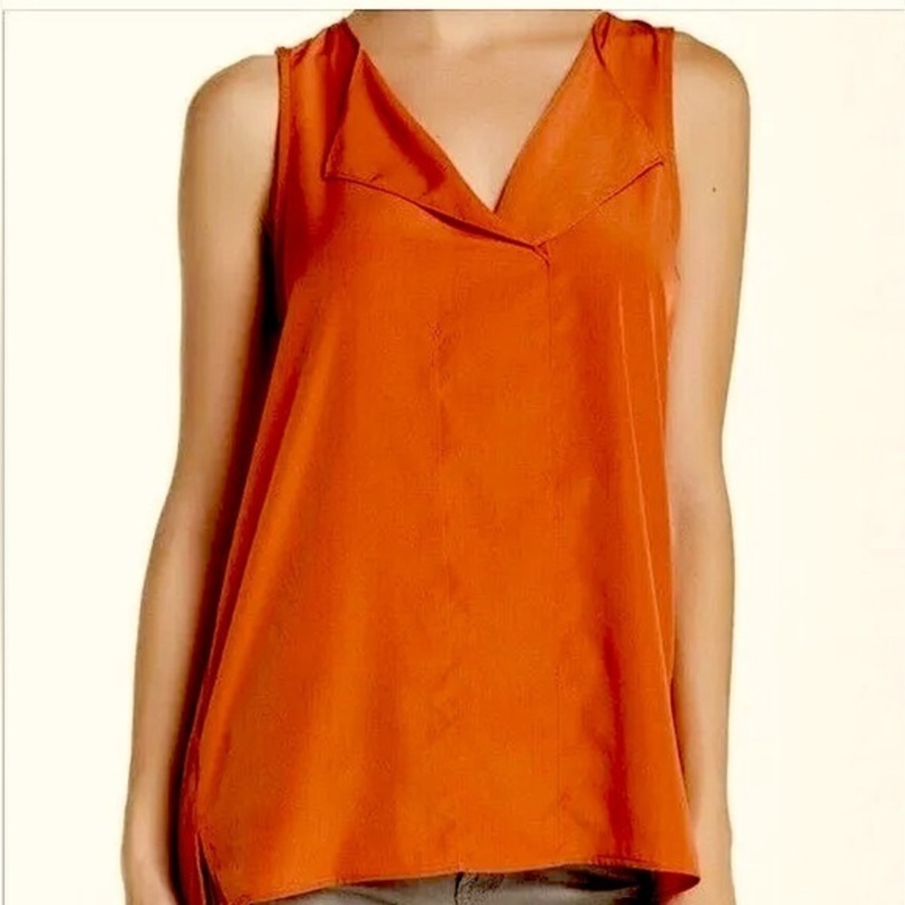 Anthropologie Ro&De Top blouse Orange VNeck Sleeveless Tunic Pullover Hi Lo smal